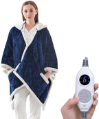 Westinghouse Wearable Heated Throw Blanket, Electric Heated Wrap Poncho Shawl with Pockets, 6 Heating Levels & 2-10 Auto Shut-Off, 50 x 60 Inch, Gift for Family, Friends, Machine Washable, Navy