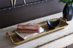 Signature Design by Ashley Posy Contemporary Decorative Metal Serving Tray with Handles, Display Only, Not Food Safe, Cast Aluminum, 24" Length, Gold Finish