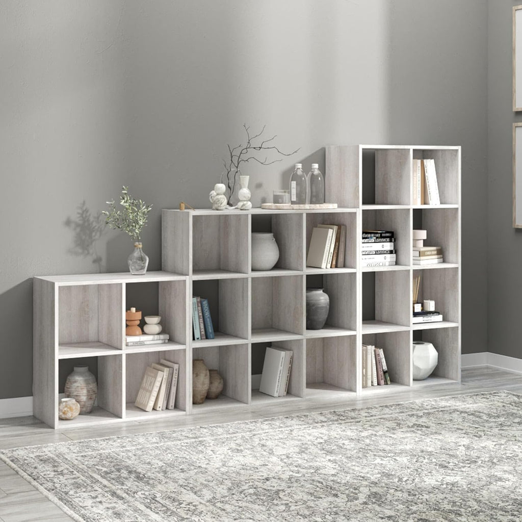 Signature Design by Ashley 4 Cube Storage Organizer, Paxberry Coastal Chic Bookshelf, Engineered Wood Shelving for Bedroom or Living Room, Whitewash, 24" W x 12" D x 24" H