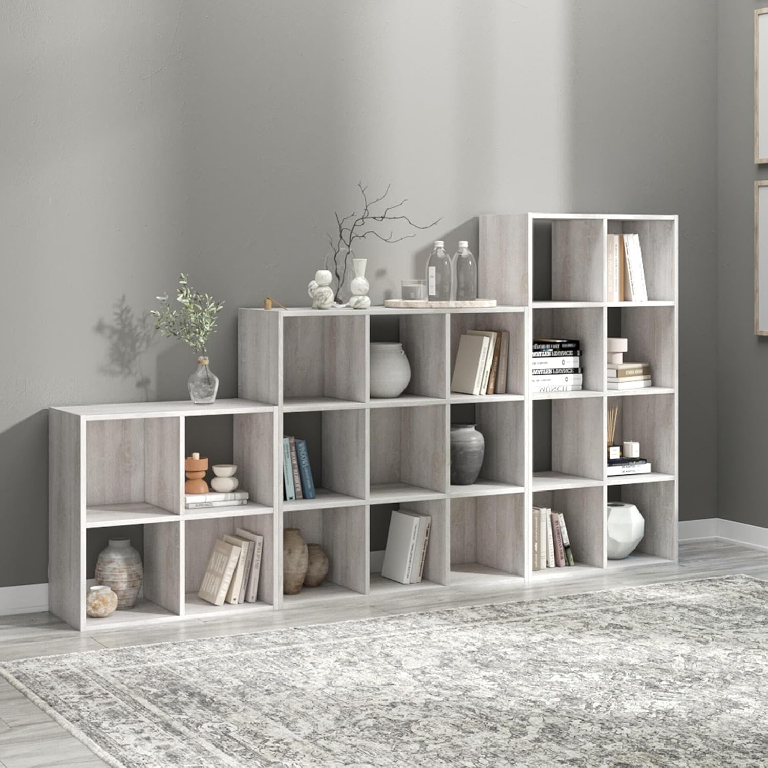 Signature Design by Ashley 4 Cube Storage Organizer, Paxberry Coastal Chic Bookshelf, Engineered Wood Shelving for Bedroom or Living Room, Whitewash, 24" W x 12" D x 24" H