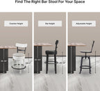 Signature Design by Ashley Valebeck Barstool, Rustic-Industrial Counter Height Chair, 360° Swivel, Wood & Metal Frame, Cushioned Seat, Ideal for Kitchen Island with Seating, Vintage White