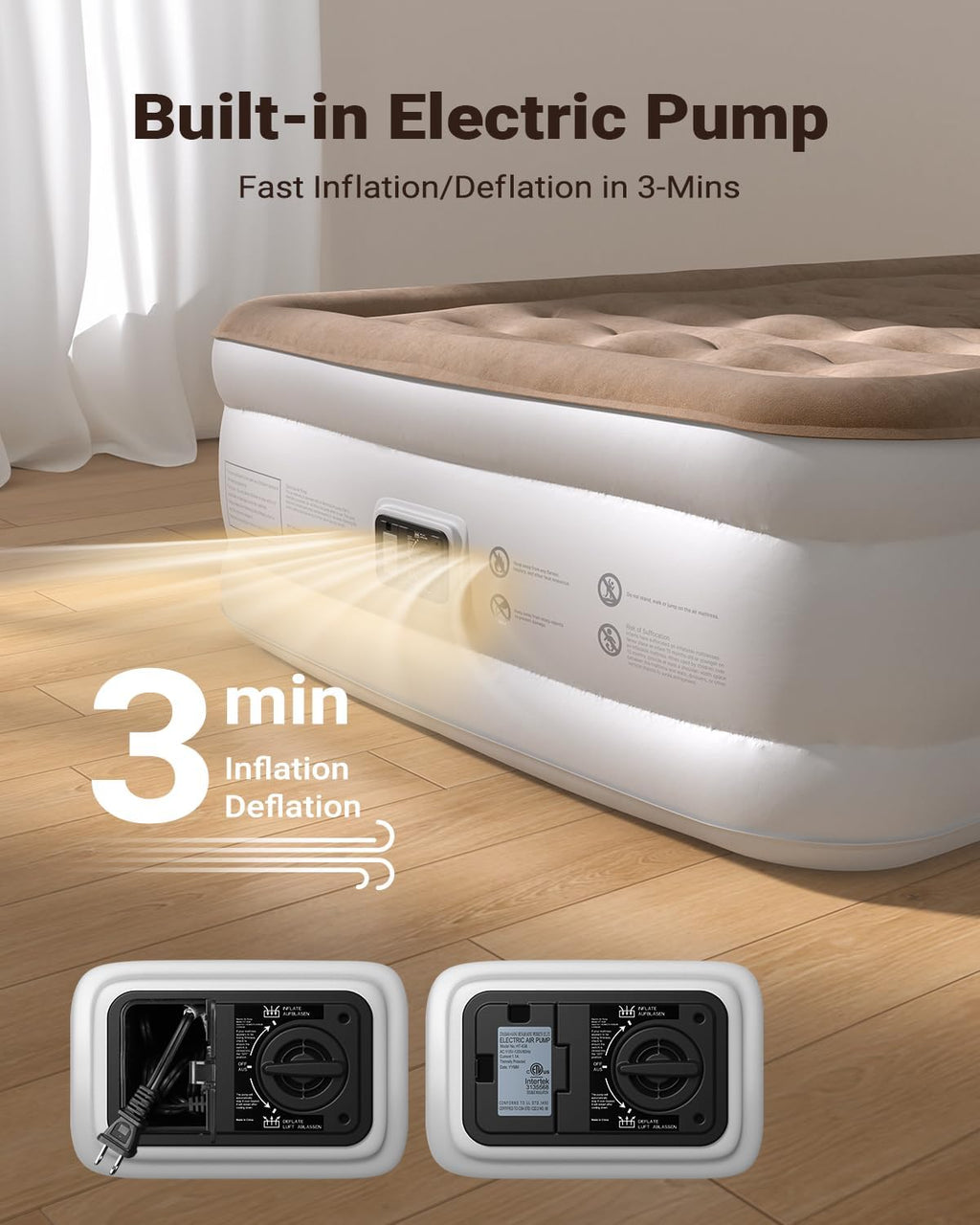iDOO Air Mattress Full with Built in Pump, Upgraded Inflatable Blow up Mattress for Camping, Home and Guest, Portable & Foldable Air Bed of Durable Wave Beam Strong Support, Colchones Inflables