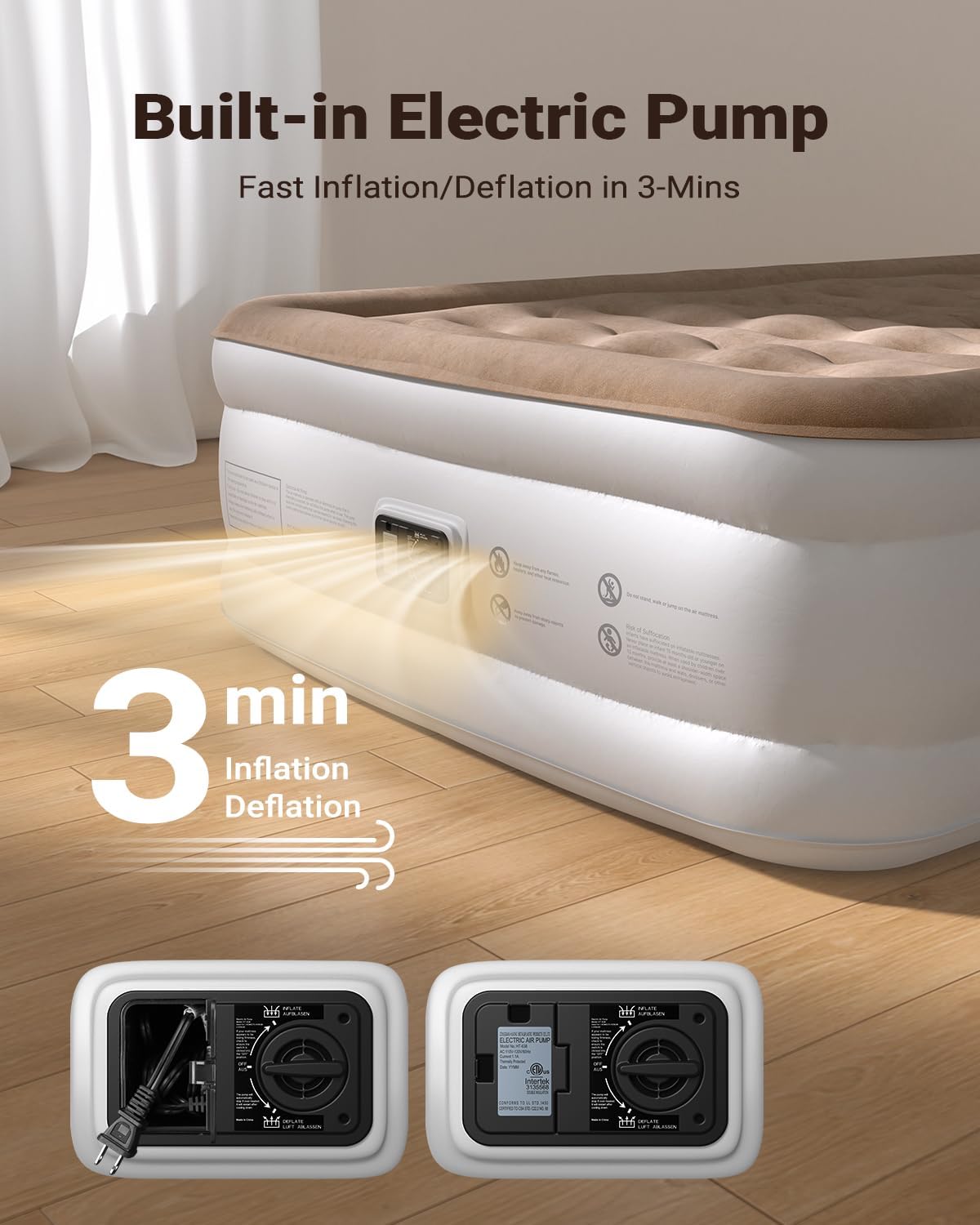 iDOO Air Mattress Full with Built in Pump, Upgraded Inflatable Blow up Mattress for Camping, Home and Guest, Portable & Foldable Air Bed of Durable Wave Beam Strong Support, Colchones Inflables