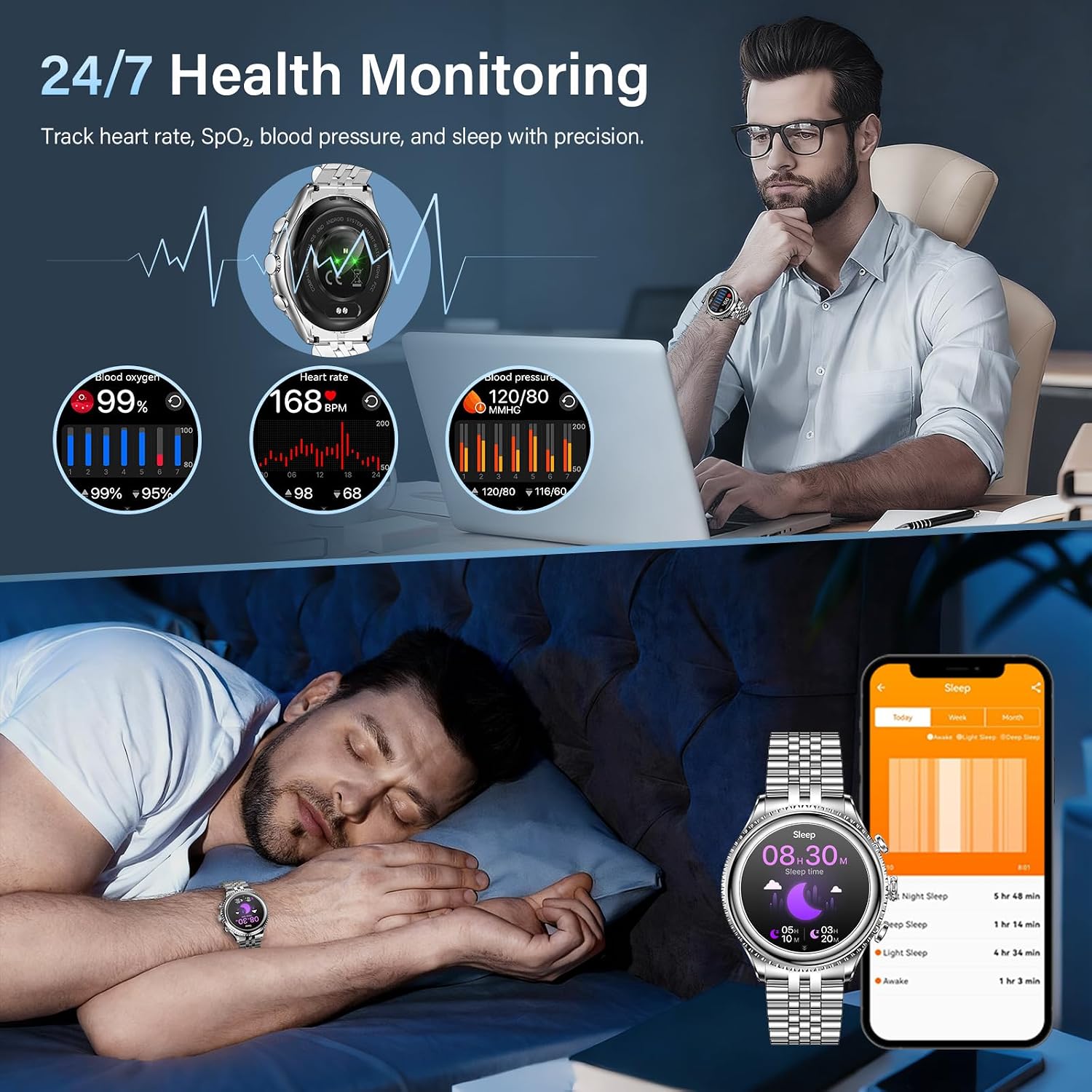 SOUYIE 2026 Smart Watch for Men Answer/Make Call for Android iPhone, 1.32" AMOLED HD Screen Mens Luxury Watch, 1st Heavy Duty Smartwatch Heart Rate Blood Oxygen Blood Pressure Sleep Monitor Pedometer