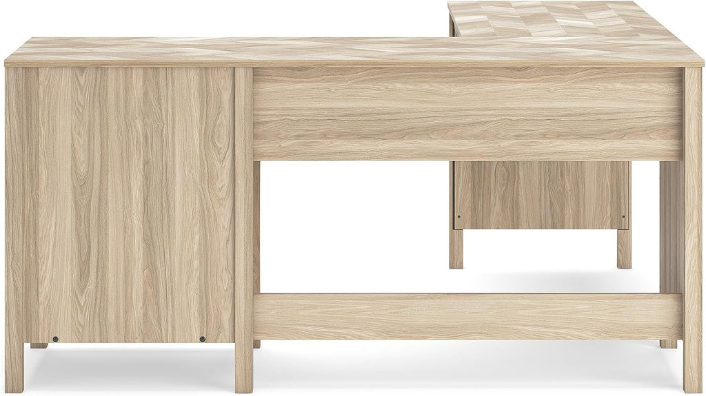 Signature Design by Ashley Battelle Scandinavian 60" Home Office Desk with Return, Drawer and Cabinet, Light Brown