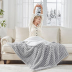 Westinghouse Electric Blanket Heated Throw, Super Cozy Luxury Faux Fur & Sherpa with 6 Heating Levels & 2-10 Hours Auto Off, Fast Heating & Overheat Protection, 50x60 Inch, Light Grey