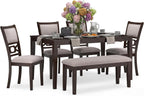 Signature Design by Ashley Langwest Dining Table Set for 6, Transitional 6-Piece Wood Kitchen Table and Chairs Set with Bench, Cushioned Seats, Cherry Brown