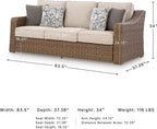 Signature Design by Ashley Carmel Bay Outdoor Sofa, Handwoven Resin Wicker Patio Couch, Rust-Resistant Aluminum Frame, 3-Seater for Backyard or Sunroom, Beige, 84" W
