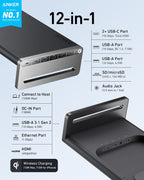 Anker 675 USB-C Docking Station (12-in-1, Monitor Stand, Wireless) | 10Gbps USB-C Ports, 4K@60Hz HDMI Display, Wireless Charging Pad, for Lenovo ThinkPad, MacBook Pro M1 / M2