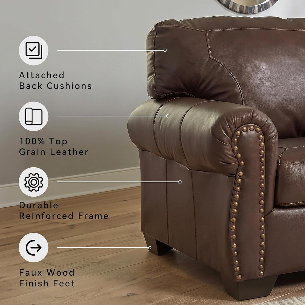 Signature Design by Ashley Colleton 92-Inch Classic Sofa, Dark Brown Leather Match, No Assembly Required, Durable Reinforced Frame, Couch for Living Room