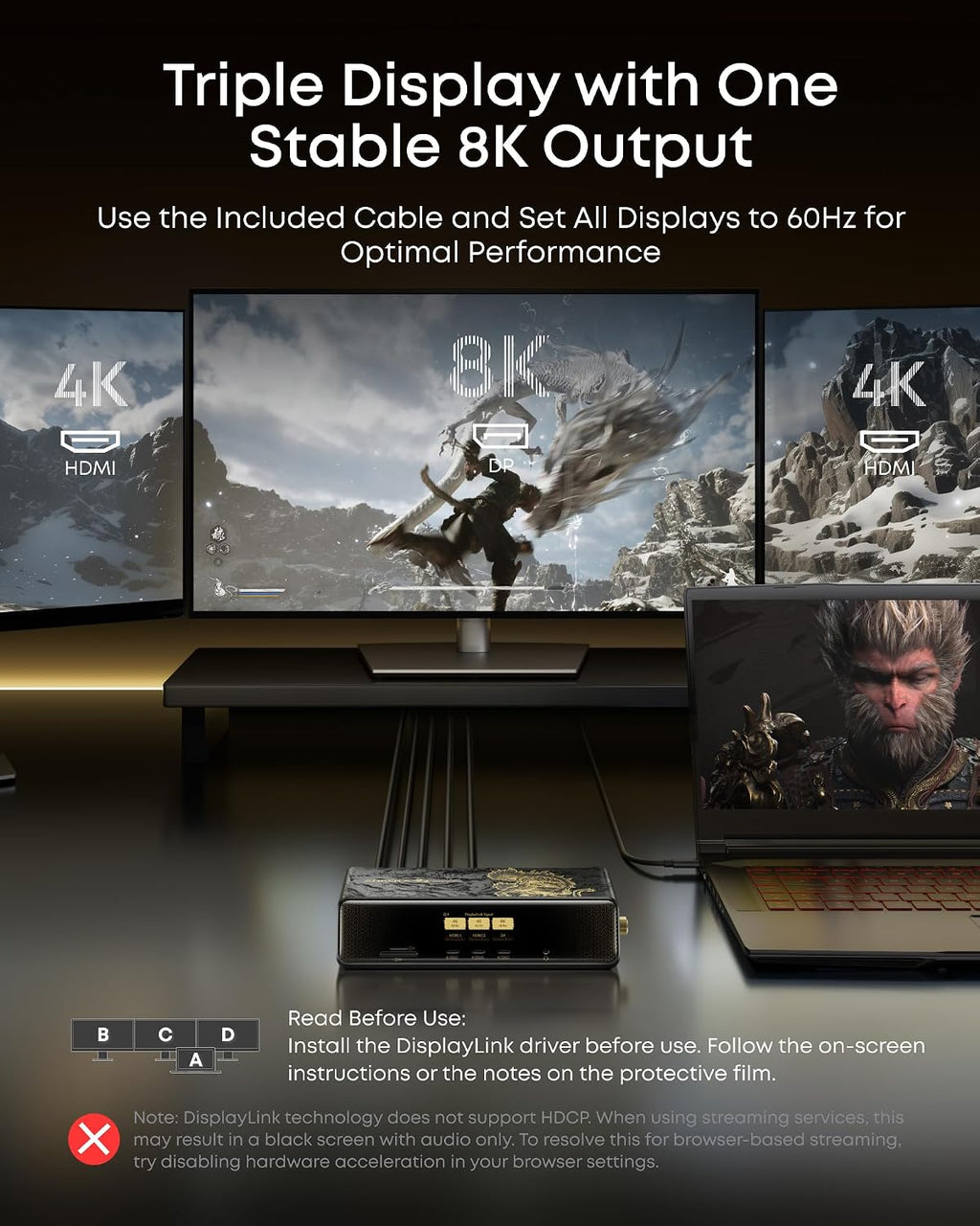 Anker Prime Docking Station (DL7400) Black Myth: Wukong Limited Edition, 14-Port Triple Display, 140W Max, Triple 4K 60Hz, for macOS and Windows (The Latest DisplayLink Driver Required)