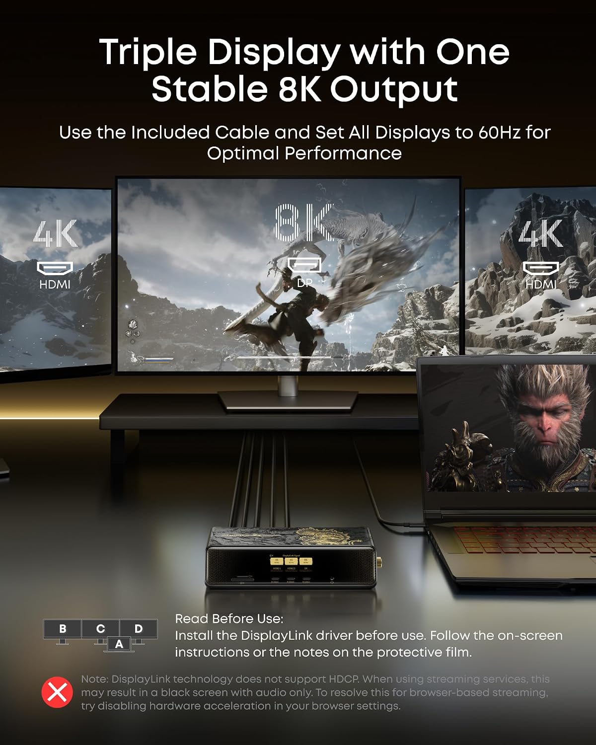 Anker Prime Docking Station (DL7400) Black Myth: Wukong Limited Edition, 14-Port Triple Display, 140W Max, Triple 4K 60Hz, for macOS and Windows (The Latest DisplayLink Driver Required)