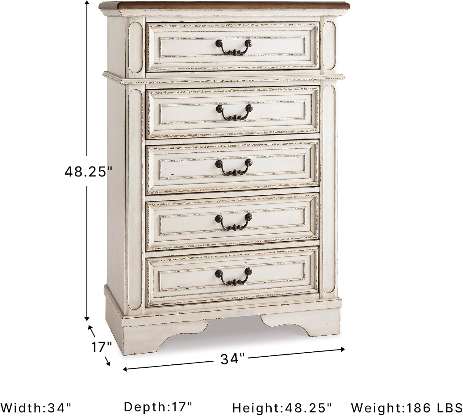 Signature Design by Ashley Realyn Chest Of Drawers, Traditional Cottage Dresser With Two‑Tone Finish, Wood Construction With Storage Drawers For Bedroom Organization, White