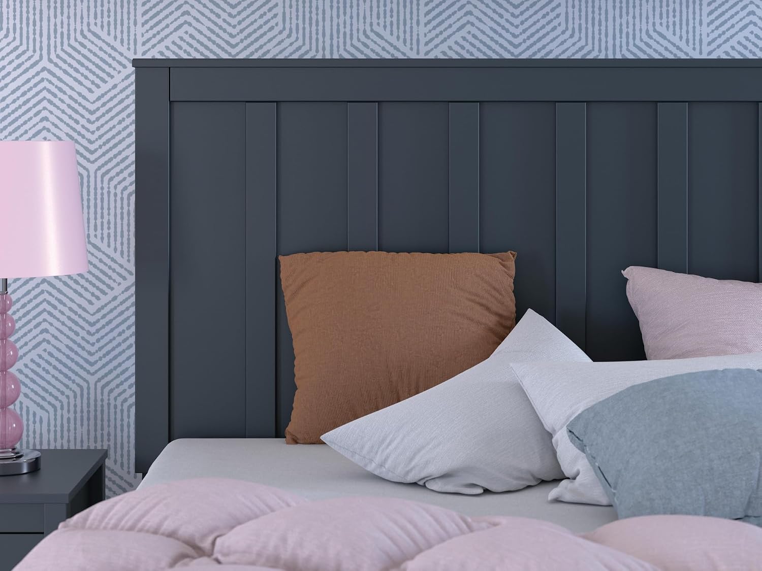 Signature Design by Ashley Simmenfort Full Panel Headboard, Matte Navy Blue Finish, Shaker Style Shiplap Engineered Wood Design for Kids and Youth Bedrooms, Adjustable Height Legs, 42" W x 54" H