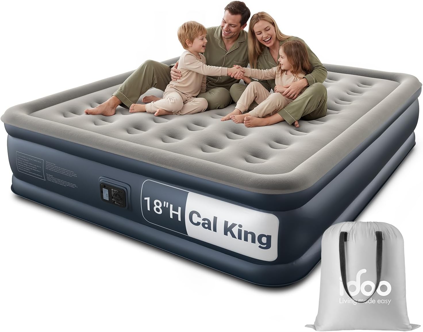 iDOO Cal King Air Mattress with Built in Pump, 18'' King Size Air Mattress for Home Guest, Upgraded Comfort Inflatable Blow up Mattress, 84'' Extra Long, Keep Feet from Dangling, Colchon Inflables