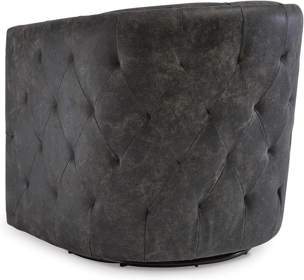 Signature Design by Ashley Brentlow Tufted Barrel Accent Swivel Chair, Distressed Black
