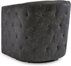 Signature Design by Ashley Brentlow Tufted Barrel Accent Swivel Chair, Distressed Black