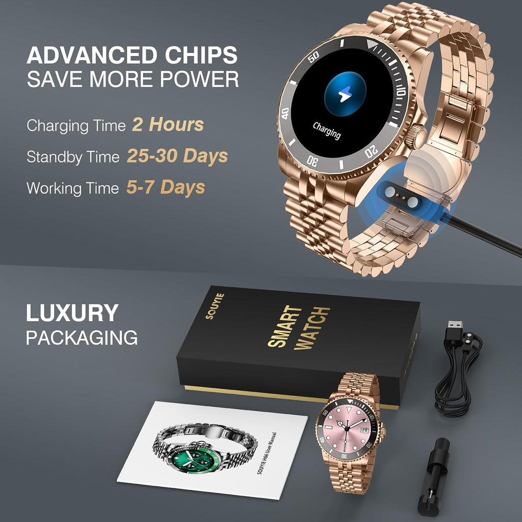 SOUYIE AI Smart Watch for Men, 1.19" AMOLED 44mm, 24/7 Heart Rate Blood Pressure Blood Oxygen Sleep Monitor, 107 Sports Tracker, IP67 Waterproof, Bluetooth Call Voice Assistant, for Android iOS Gold