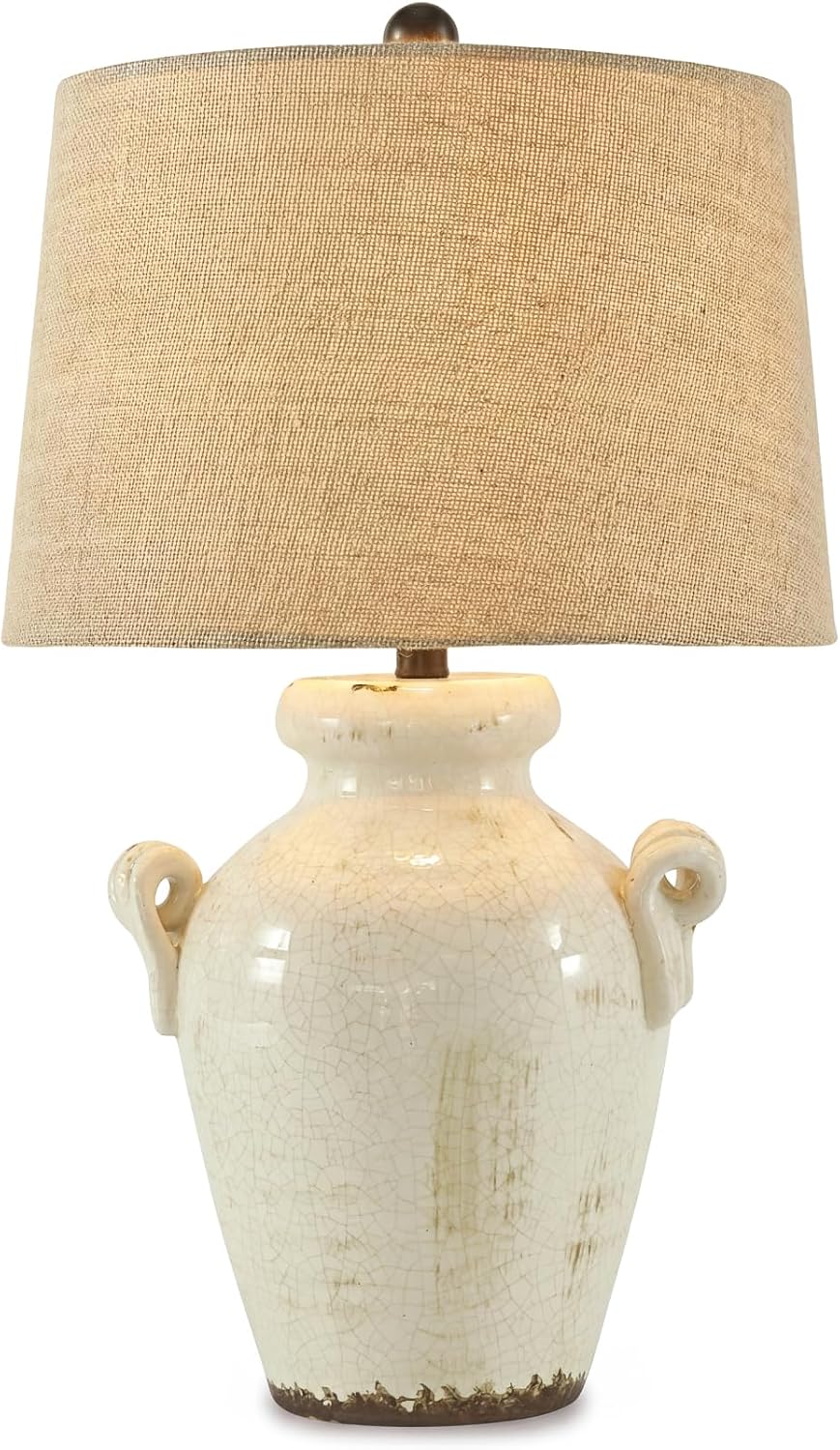 Signature Design by Ashley Emelda Casual Farmhouse Ceramic Table Lamp with Fabric Modified Drum Shade and 3-Way Switch, 27.25', Cream Glaze Crackle Finish