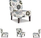 Signature Design by Ashley Triptis Floral Armless Accent Chair with Attached Cushions, Fabric Upholstery, Wood Legs, 16.63" Seat Height, White, Blue & Gray