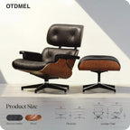 Luxury Top Black Grain Leather Mid Century Chaise Lounge Chair with Ottoman, Premium Handcrafted Walnut Wood, Ergonomic Modern Accent Chair for Living Room Office