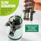 Tasty Slow Juicer, Compact Masticating Juicer with Pulp Separation, Maximum Juice Yield for Fresh, Nutrient-Rich Drinks, Easy Clean-Up & Compact Design, Aqua