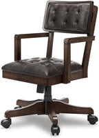 Signature Design by Ashley Breckington Contemporary Faux Leather Tufted Home Office Desk Chair with Adjustable Height and Casters, Solid Wood, 28.75" W x 28.75" D x 38" H, Dark Brown