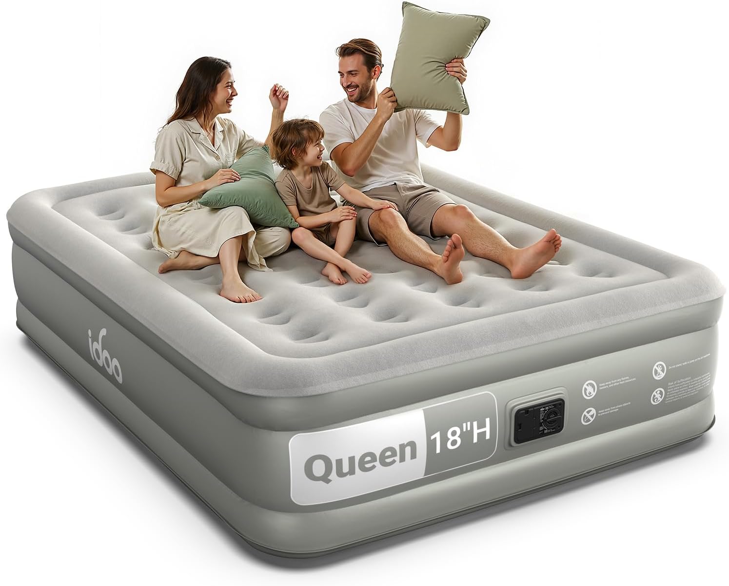 iDOO Air Mattress Queen with Built in Pump, 18 Raised Comfort Inflatable Blow up Mattress, Upgraded Support Structure Portable Air Bed for Guests and Home, Colchon Inflable, 650 lbs Max