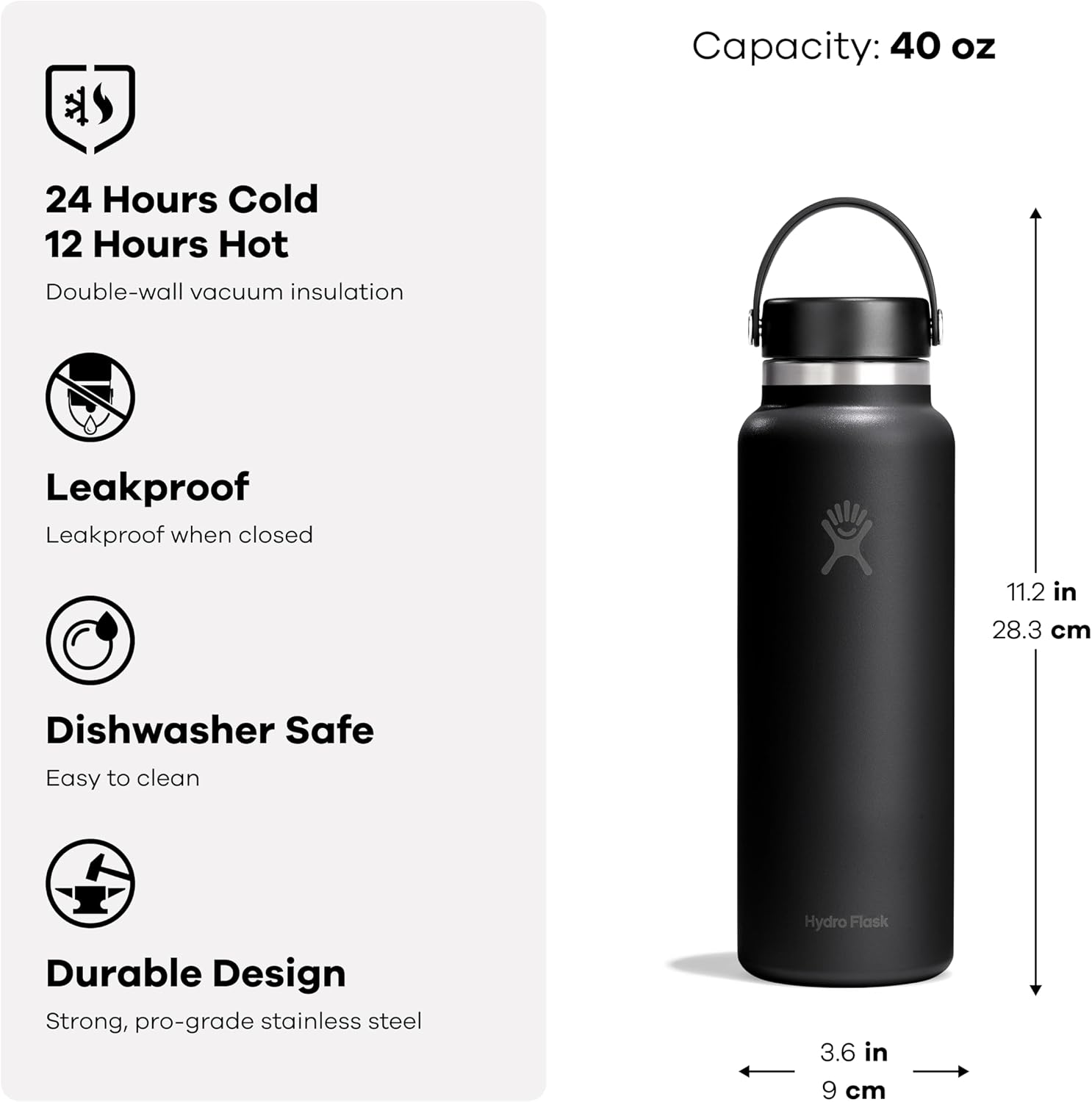 Hydro Flask Water Bottle - Insulated Stainless Steel - Wide Mouth Flex Lid, Non Spill, Leakproof and Refillable in 40 Oz Mermaid Green