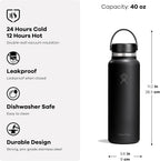 Hydro Flask Water Bottle - Insulated Stainless Steel - Wide Mouth Flex Lid, Non Spill, Leakproof and Refillable in 40 Oz Capri Blue