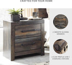 Signature Design by Ashley Drystan Rustic Industrial 2 Drawer Nightstand with 2 Slim-Profile USB Charging Stations, 24.37" Tall, Weatherworn Brown
