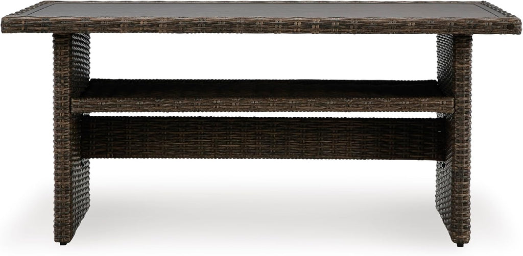 Signature Design by Ashley Brook Ranch Casual Outdoor Multi-use Table with 1 Fixed Shelf, Dark Brown & Gray
