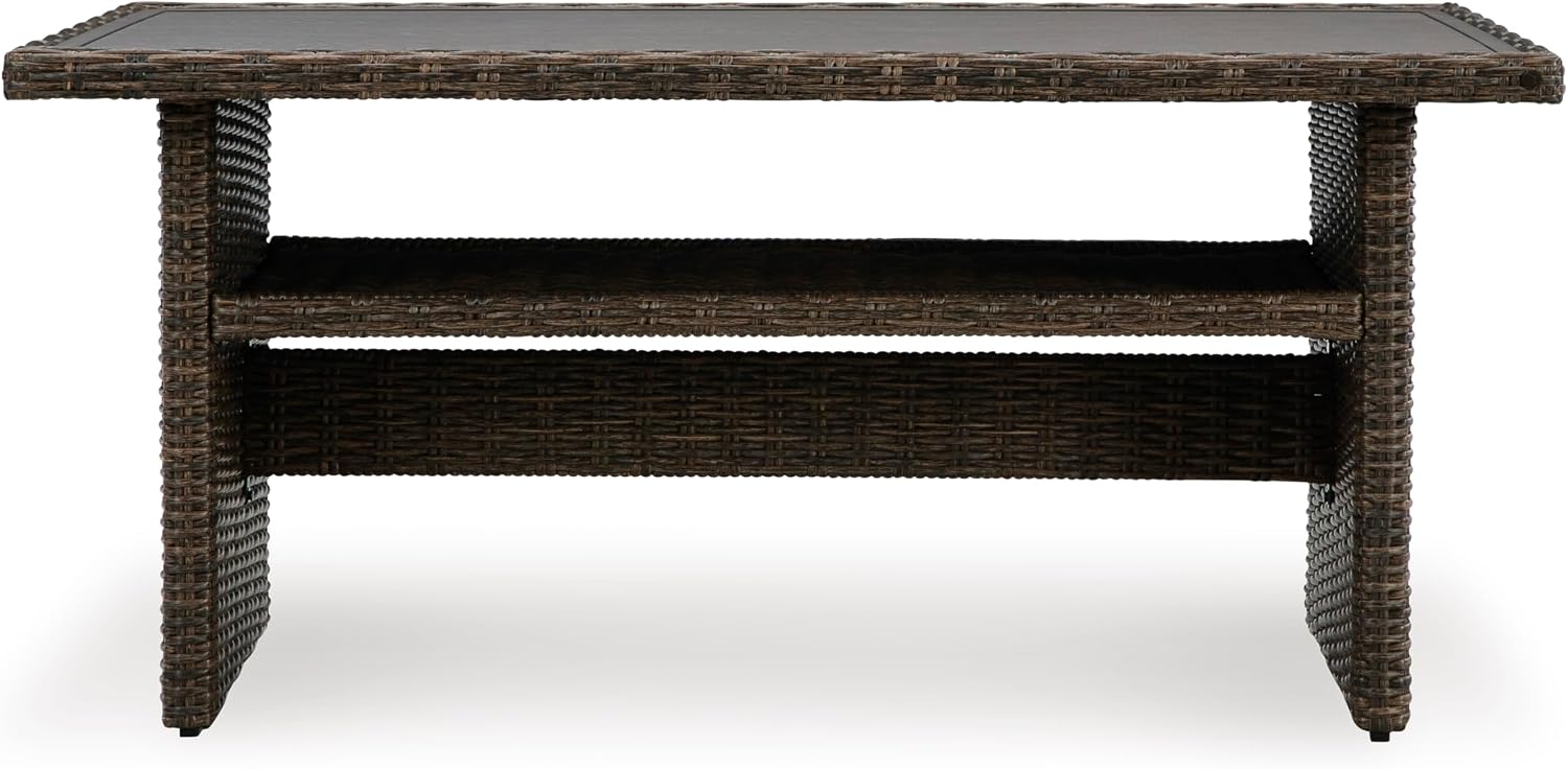 Signature Design by Ashley Brook Ranch Casual Outdoor Multi-use Table with 1 Fixed Shelf, Dark Brown & Gray