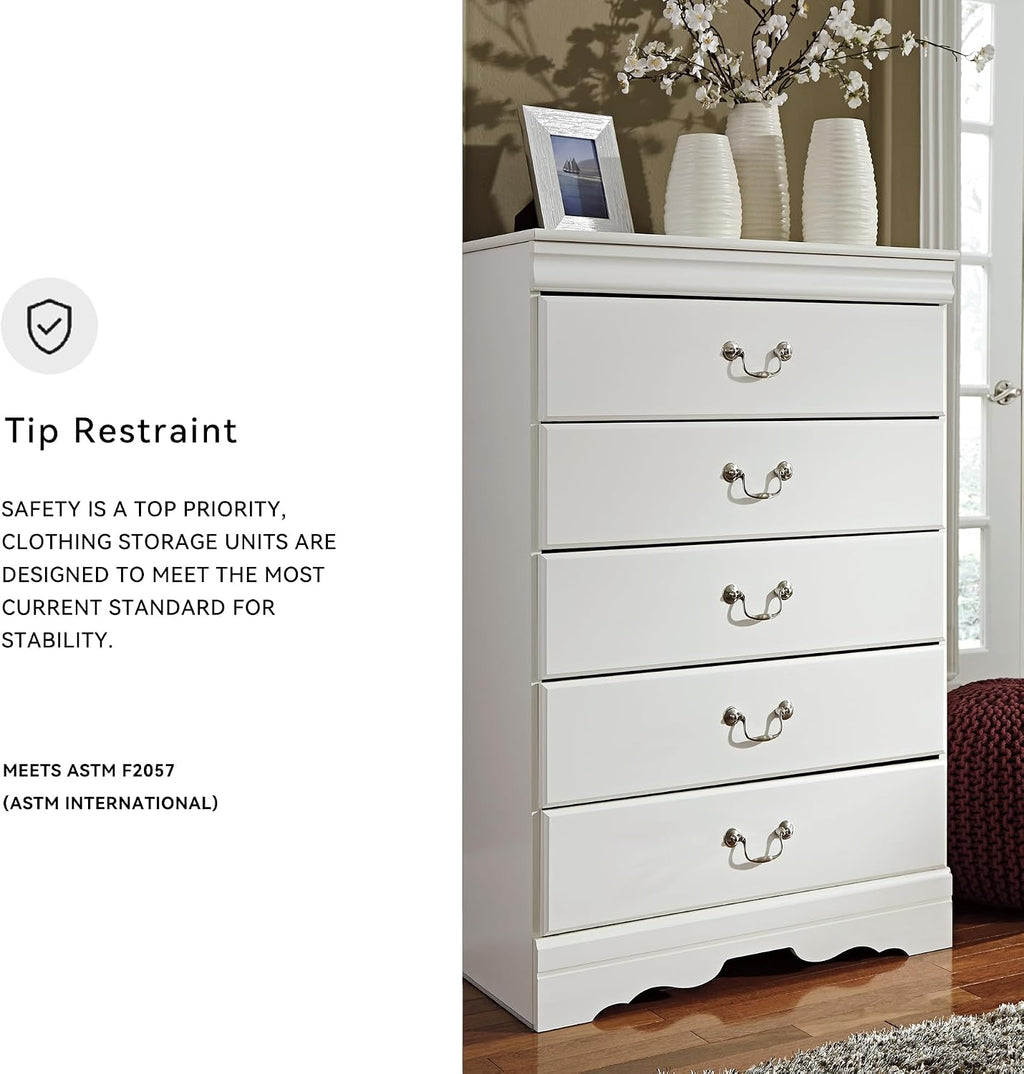 Signature Design by Ashley Children's Anarasia 5 Drawer Chest of Drawers, White