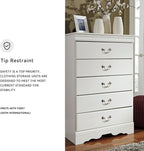 Signature Design by Ashley Children's Anarasia 5 Drawer Chest of Drawers, White
