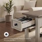 Signature Design by Ashley Bolanburg Chairside End Table With Charging Station, Two-Tone Wood Accent Table With Drawer Storage, Plank Top Design for Living Room or Bedroom, Antique White