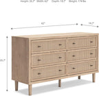 Signature Design by Ashley Cielden 6 Drawer Dresser, Quick 10-Minute Assembly, Textured Cane Details, Coastal Modern Bedroom Storage, Light Brown Two-Tone