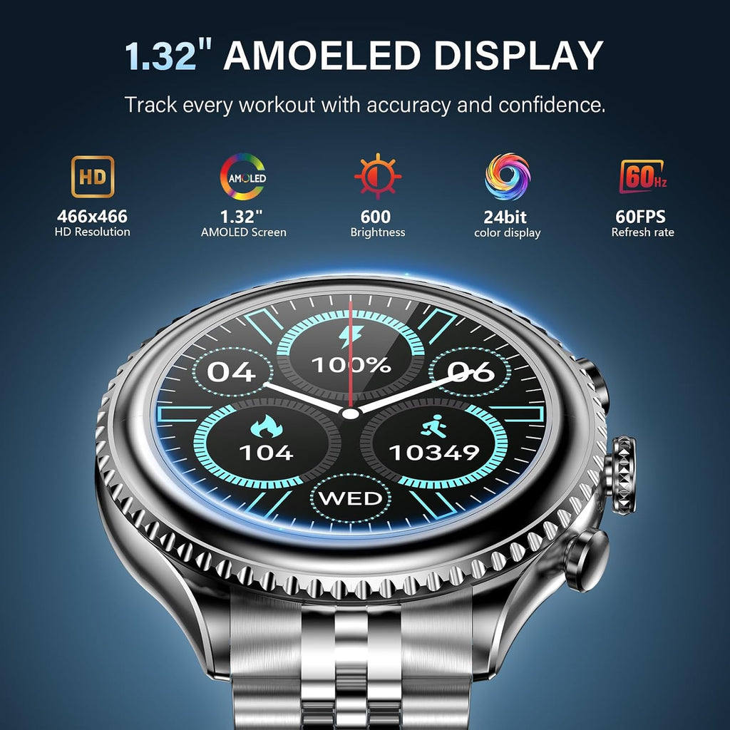 SOUYIE 2026 Smart Watch for Men Answer/Make Call for Android iPhone, 1.32" AMOLED HD Screen Mens Luxury Watch, 1st Heavy Duty Smartwatch Heart Rate Blood Oxygen Blood Pressure Sleep Monitor Pedometer