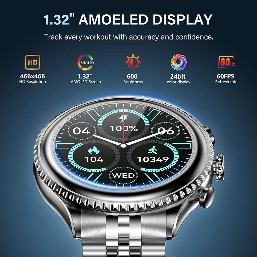 SOUYIE 2026 Smart Watch for Men Answer/Make Call for Android iPhone, 1.32" AMOLED HD Screen Mens Luxury Watch, 1st Heavy Duty Smartwatch Heart Rate Blood Oxygen Blood Pressure Sleep Monitor Pedometer