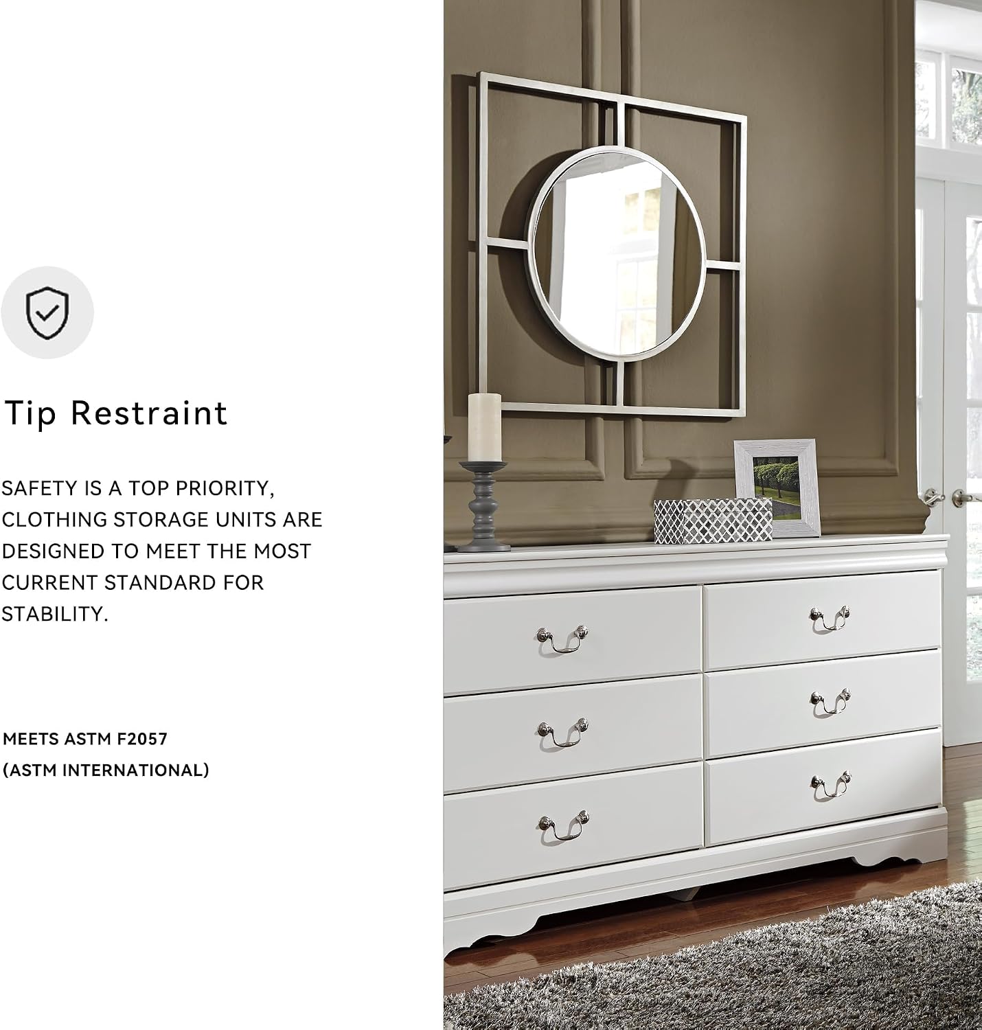 Signature Design by Ashley Anarasia Modern Glam Children's 6 Drawer Dresser, White
