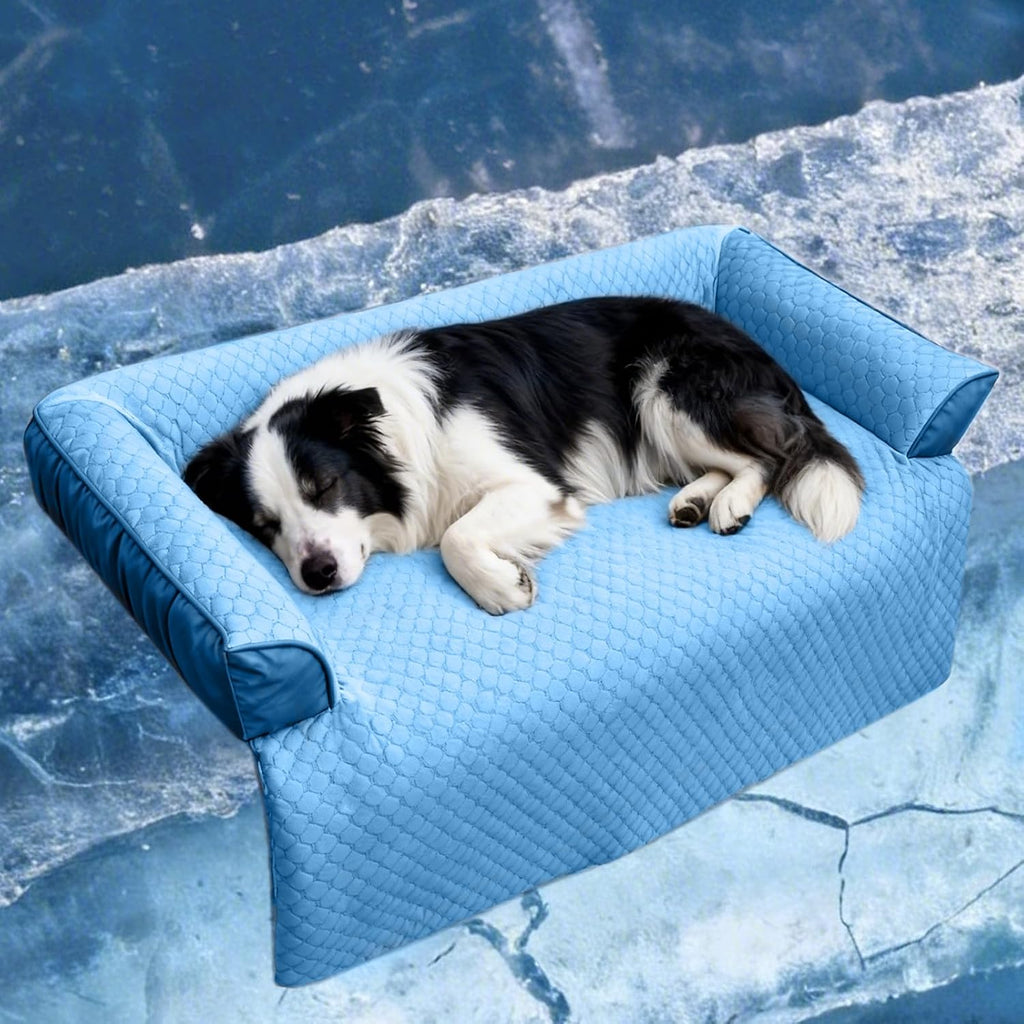GGIB Cooling Dog Bed Mat with Bolster Pillow Washable Dog Couch Cover Breathable Summer Pet Couch Bed Protector Indoor(Large, Cooling Grey)