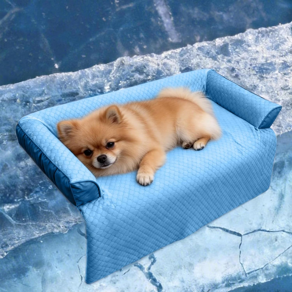 GGIB Cooling Dog Bed Mat with Bolster Pillow Washable Dog Couch Cover Breathable Summer Pet Couch Bed Protector Indoor(Large, Cooling Grey)