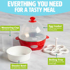 Tasty Mini Rapid Egg Cooker, 5-Egg Capacity for Perfect Hard Boiled Eggs or Omelets, Auto Shut Off, Red