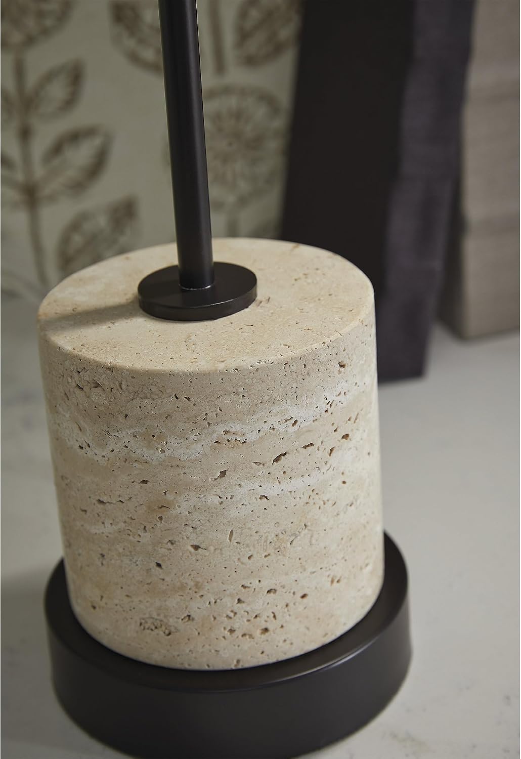 Signature Design by Ashley Vinmour Desk Lamp with USB-C Port, Adjustable Height Metal Task Light, Beige Travertine Stone Base, Contemporary Lighting for Home Office Workspaces, Brown/Beige