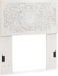 Signature Design by Ashley Paxberry Twin Headboard, Whitewash Carved Medallion Panel, Engineered Wood, Adjustable Height for Girls Youth Bedroom