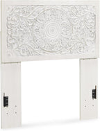 Signature Design by Ashley Paxberry Twin Headboard, Whitewash Carved Medallion Panel, Engineered Wood, Adjustable Height for Girls Youth Bedroom