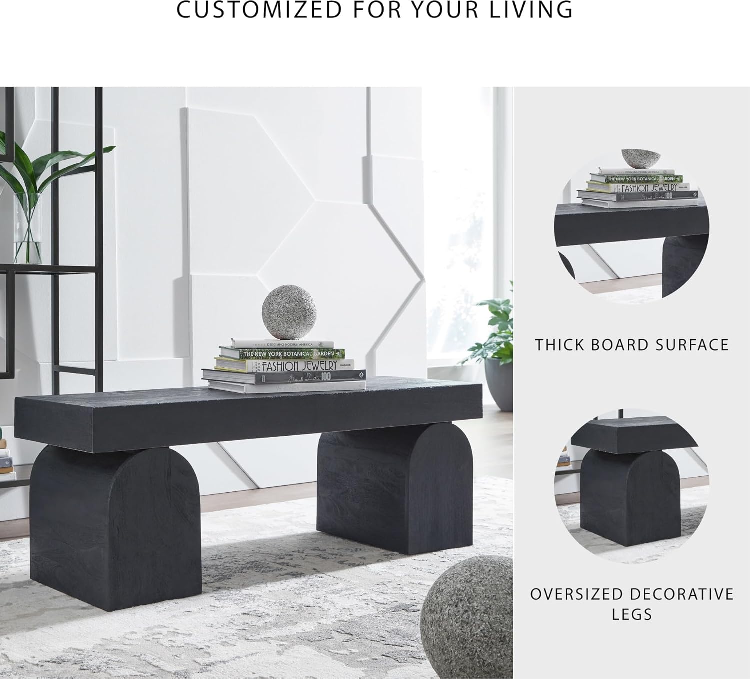 Signature Design by Ashley Holgrove Contemporary Accent Bench with Oversized Legs and for Living-Room, Home-Office or Entryway Use, Black