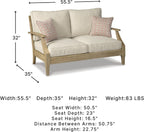 Signature Design by Ashley Clare View Eucalyptus Wood Outdoor Loveseat, Patio Couch with Nuvella Cushions, 56" W x 35" D x 32" H, Beige