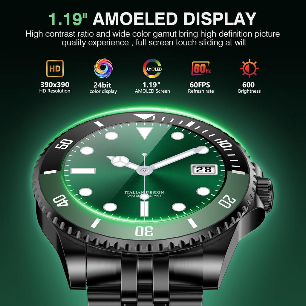 Luxury Smart Watch with Bluetooth Calls, Heart Rate/SpO2/Blood Pressure/Sleep Monitor, 1.19-inch AMOLED Display, 107 Sports Fitness Tracker, Round Business Watch Compatible Android and iOS, 44mm Black