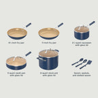 Ninja Ceramic Cookware Set, Extended Life 11-Piece Kitchen Cookware Sets with Comfort Grip, Nonstick Fry Pans, Pots, PTFE Free, Oven & Dishwasher Safe, Stovetop Compatible, Navy Blue, CW49011